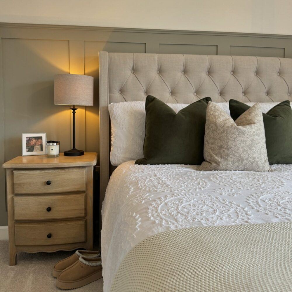 sage panelled bedroom